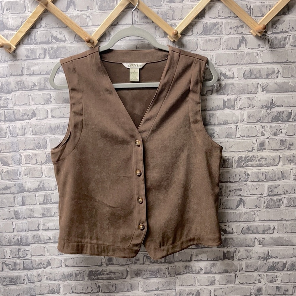 ORVIS vintage brown suede feel vest sz Small